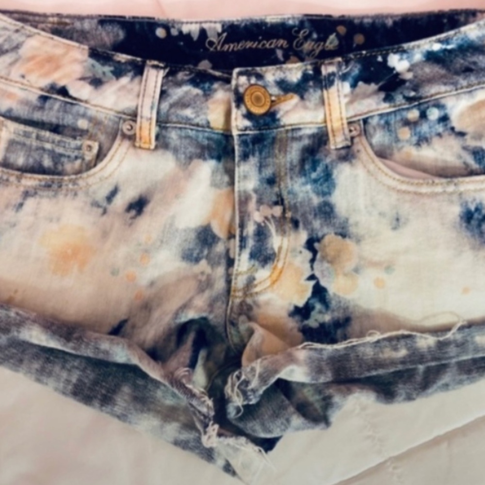 Y2k Vintage American Eagle Low-rise Acid Wash Denim Tie Dye Blue/White Women’s 6 - Picture 8 of 9